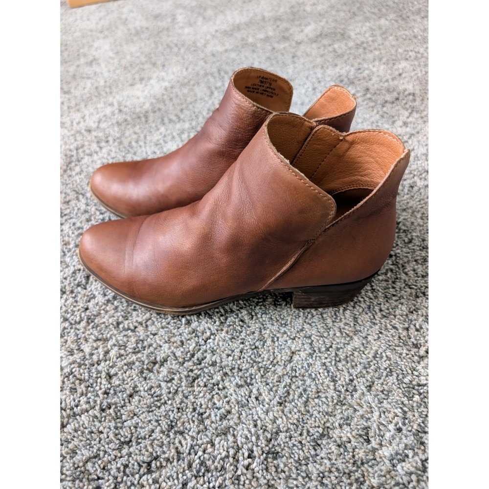 Lucky Brand Banterr Brown Leather Ankle Boots Side Zip Booties 7 - Picture 2 of 5
